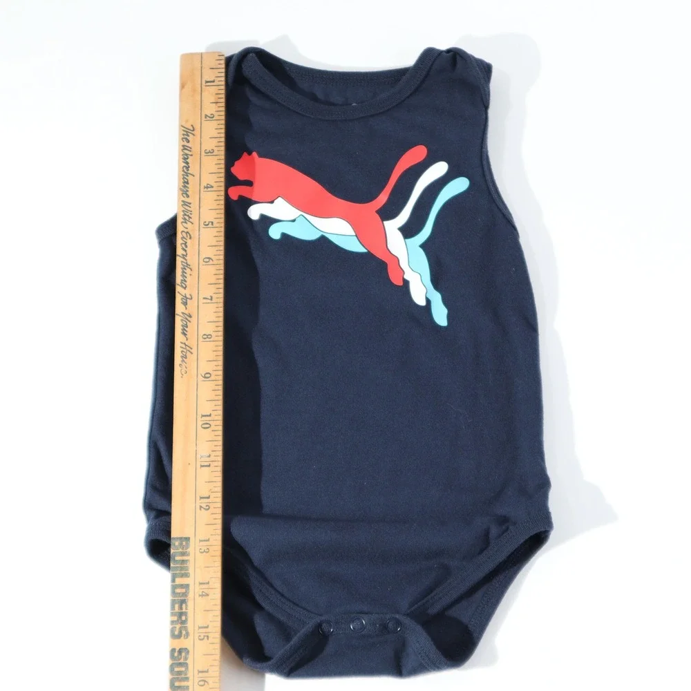 Puma Baby Boys Navy Blue Sleeveless Triple Cat Logo Bodysuit 18M